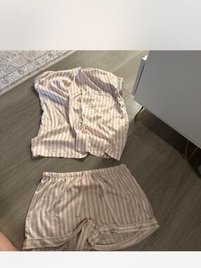 Delicacy Pink and White Striped Satin Pajama Set